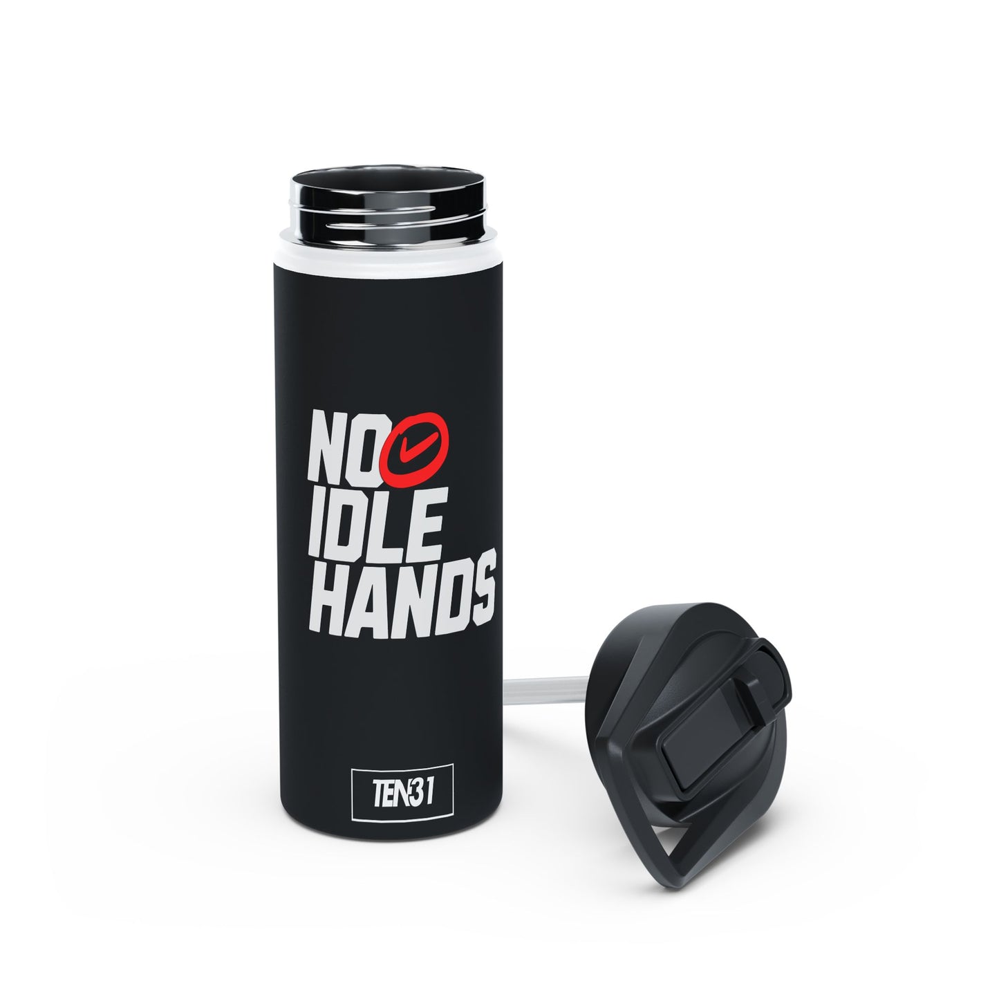 Sleek Stainless Steel Water Bottle | No Idle Hands | Workout Essential, Gifts for Fitness Lovers
